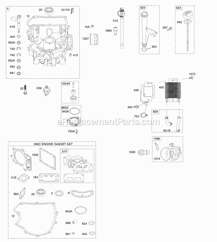 Engine Sump Lubrication Diagram and Parts List for 49M877-0046-G1  Briggs and Stratton Engine